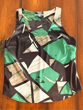 ANTONIO MELANI Black & Emerald Abstract Silk Tank